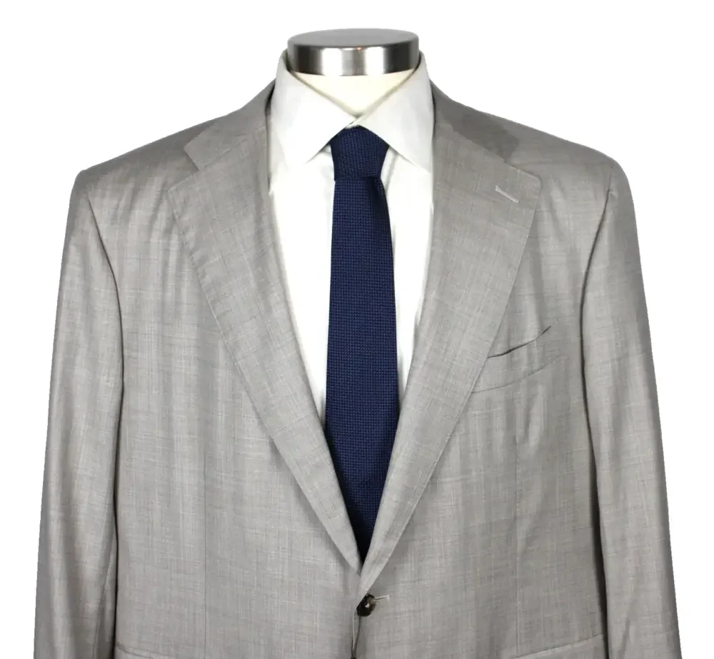 Canali Suit Jacket 52 (62 EU) Beige Woven Super 150s Wool Two Button Coat Italy